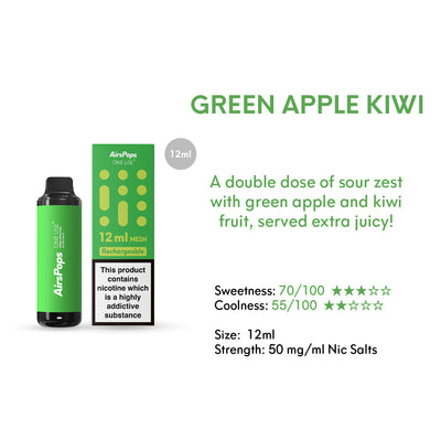 Green Apple Kiwi -- AIRSCREAM AirsPops ONE USE (Disposable) 12ml Mesh Specifications