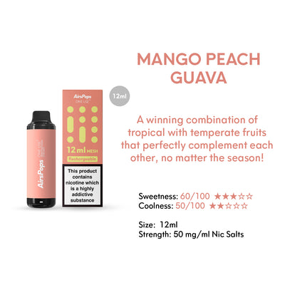 Mango Peach Guava -- AIRSCREAM AirsPops ONE USE (Disposable) 12ml Mesh Specifications