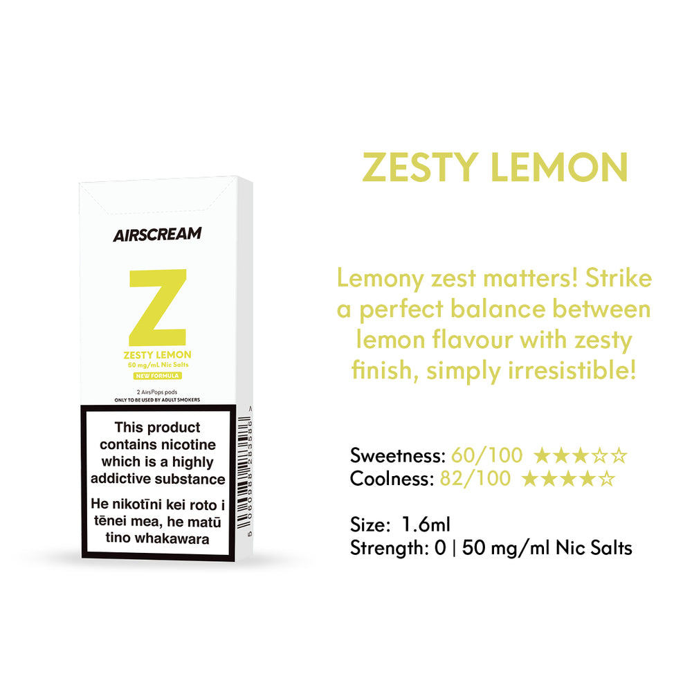 Zesty Lemon -- AIRSCREAM AirsPops 1.6ML Pods - AIRSCREAM NZ